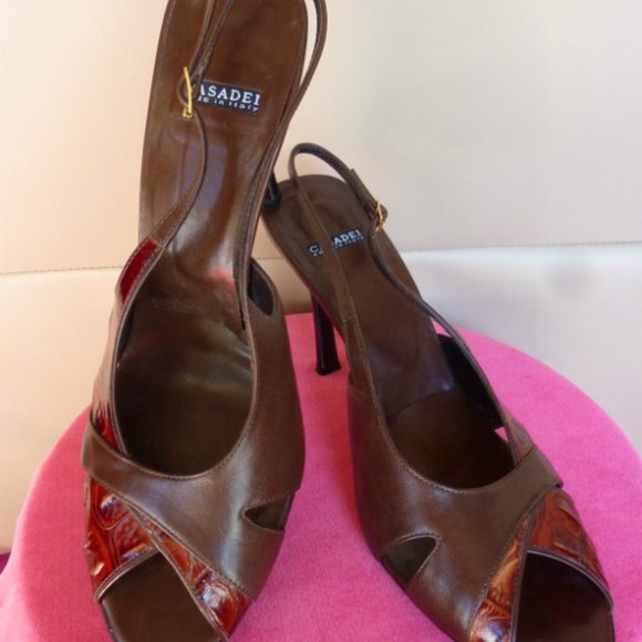 CASADEI ITALY LEATHER GENUINE CROCODILE SLINGBACKS - Picture 12 of 13